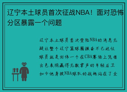 辽宁本土球员首次征战NBA！面对恐怖分区暴露一个问题
