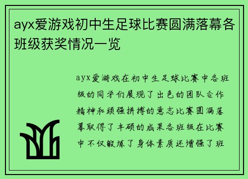ayx爱游戏初中生足球比赛圆满落幕各班级获奖情况一览